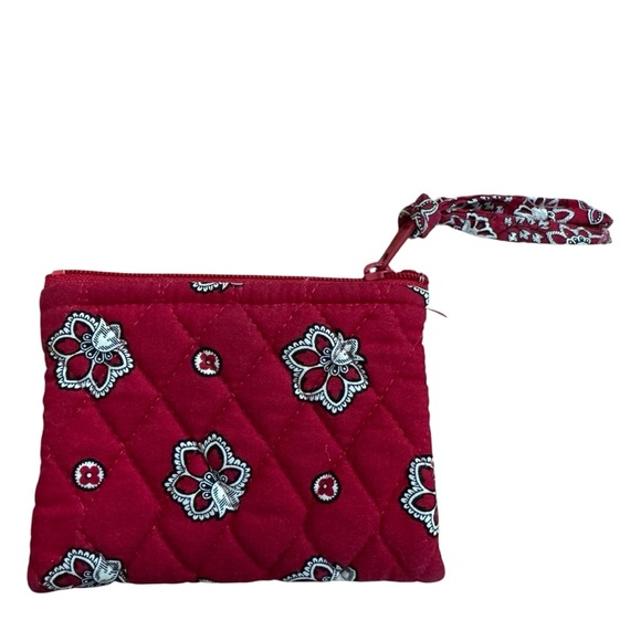 Vera Bradley Red White Floral Mini Small Wallet Coin Card fabric Zip - Picture 2 of 5